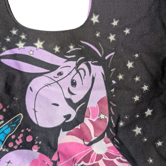 Disney Eeyore Tote Bag Donkey Winnie Pooh Butterflies Stars Black Purple EUC - Picture 11 of 12